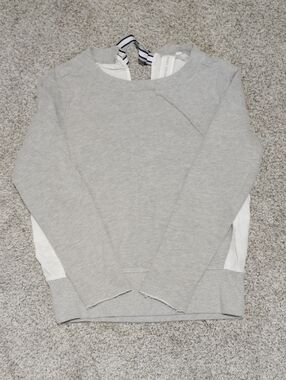 Girls' Light Gray Paneled Pullover Sweatshirt - Casual Comfort